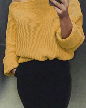 Euramerican Round Neck Long Sleeves Yellow Acrylic Sweaters