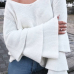 Trendy V Neck Long Sleeves Trumpet Type Design White Cotton Blends Sweater