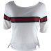  Casual Round Neck Striped Patchwork White Cotton T-shirt