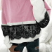  Fashionable Round Neck Lace Patchwork Pink Polyester T-shirt