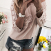  Leisure Round Neck Lace Patchwork Pink Cotton Blends T-shirt