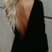  Sexy Round Neck Backless Black Polyester T-shirt