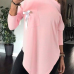  Sexy Skew Collar Irregular Hems Pink Polyester T-shirt