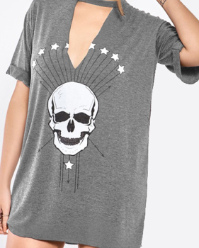  Stage Grey Skull Head Printing T-shirt