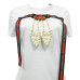 Leisure Round Neck Short Sleeves Pearl Decoration White Cotton Blends T-shirt