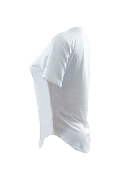 Leisure Round Neck Short Sleeves Printed White Cotton T-shirt