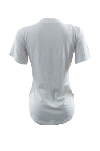 Leisure Round Neck Short Sleeves Printed White Cotton T-shirt