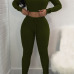  Euramerican Dew Shoulder Army Green Cotton Two-piece Pants Set