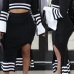  Euramerican Dew Shoulder Striped Black Polyester Two-piece Skirt Set
