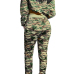  Euramerican Hooded Collar Printed Patchwork Army Green Qmilch Two-piece Pants Set