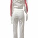  Euramerican Hooded Collar Striped White Polyester Two-piece Pants Set