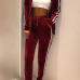  Euramerican Long Sleeves Patchwork Wine Red Velvet Two-piece Pants Set
