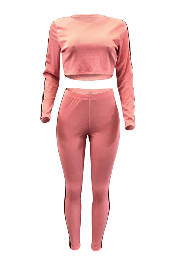  Euramerican Patchwork Pink Cotton Two-piece Pants Set