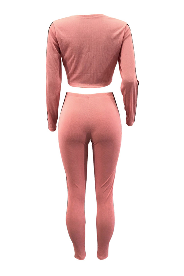  Euramerican Patchwork Pink Cotton Two-piece Pants Set