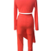  Euramerican Round Neck Asymmetrical Red Milk Fiber Two-piece Pants Set