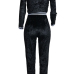  Euramerican Round Neck Black Velvet Two-piece Pants Set