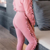 Euramerican Round Neck Falbala Design Pink Polyester Two-piece Pants Set