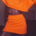  Euramerican Round Neck Long Sleeves Orange Cotton Two-piece Skirt Set