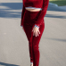  Euramerican Round Neck Red Velvet Two-piece Pants Set