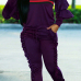  Euramerican Round Neck Ruffle Design Purple Blending Two-Piece Pants Set