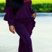  Euramerican Round Neck Ruffle Design Purple Blending Two-Piece Pants Set