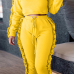  Euramerican Round Neck Ruffle Design Yellow Polyester Two-piece Pants Set