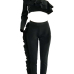  Euramerican Show A Shoulder Asymmetrical Ruffle Design Black Blending Two-piece Pants Set