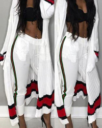  Euramerican Striped Patchwork White Polyester Two-piece Pants Set( Without Bra)