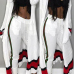  Euramerican Striped Patchwork White Polyester Two-piece Pants Set( Without Bra)