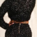  Euramerican Turndown Collar Zipper Design Black Polyester Two-piece Skirt Set