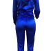  Euramerican Turndown Collar Zipper Design Deep Blue Velvet Two-piece Pants Set