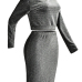  Euramerican Turtleneck Long Sleeves Black Cotton Two-piece Skirt Set