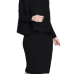  Euramerican Turtleneck Long Sleeves Black Two-piece Skirt Set