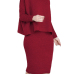  Euramerican Turtleneck Long Sleeves Wine Red Two-piece Skirt Set