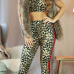  Euramerican U Neck Leopard Cotton Two-piece Pants Set
