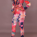  Euramerican V Neck Floral Print Red Polyester Two-piece Pants Set