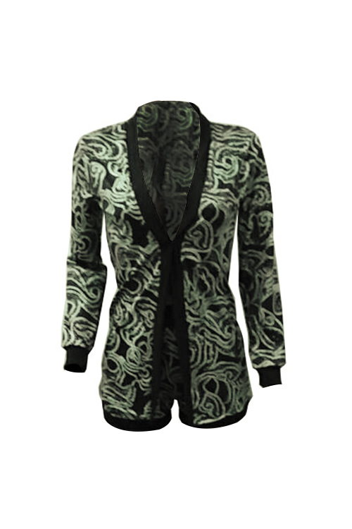  Fashion V Neck Long Sleeves Printed Green Polyester Two-piece Shorts Set