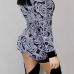  Fashion V Neck Long Sleeves Printed Light Purple Polyester Two-piece Shorts Set