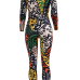  Fashionable Turndown Collar Printed Polyester Two-piece Pants Set