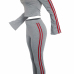  Leisure Dew Shoulder Striped Patchwork Grey Polyester Two-piece Pants Set
