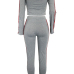 Leisure Dew Shoulder Striped Patchwork Grey Polyester Two-piece Pants Set