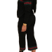  Leisure Hooded Collar Patchwork Black Cotton Two-piece Pants Set