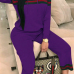  Leisure Hooded Collar Patchwork Purple Cotton Two-piece Pants Set