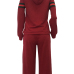  Leisure Hooded Collar Patchwork Wine Red Cotton Two-piece Pants Set