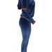  Leisure Long Sleeves Patchwork Blue Velvet Two-piece Pants Set