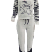  Leisure Long Sleeves Printed White Cotton Two-piece Pants Set