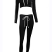 Leisure Long Sleeves Striped Patchwork Black Velvet Two-piece Pants Set
