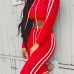  Leisure Long Sleeves Striped Patchwork Red Velvet Two-piece Pants Set