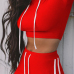  Leisure Long Sleeves Striped Patchwork Red Velvet Two-piece Pants Set