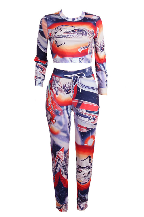  Leisure Printed Polyester Two-piece Pants Set